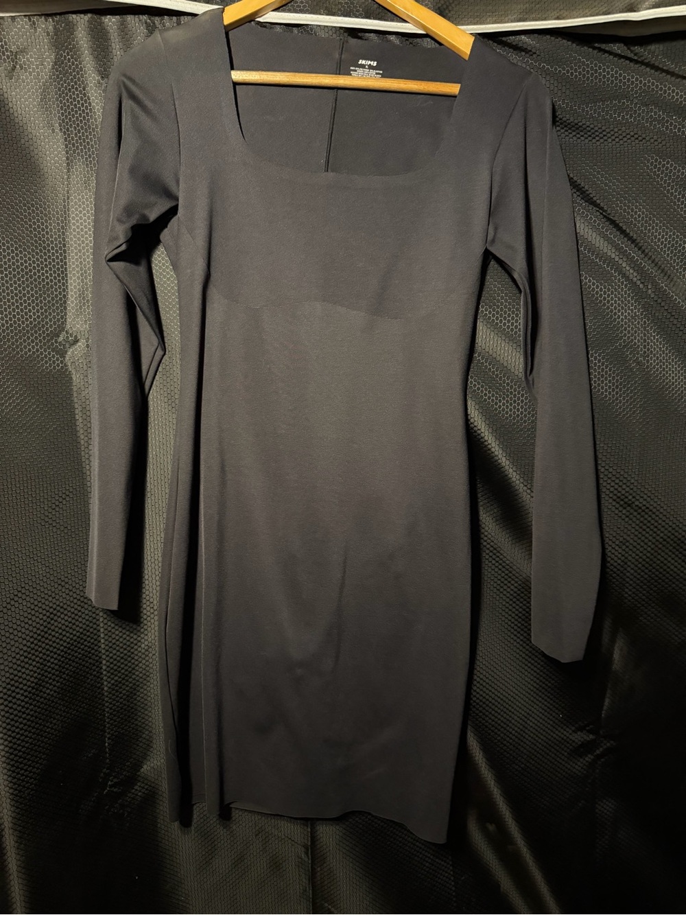 SKIMS Black Square-Neck Long Sleeve Fitted Dress